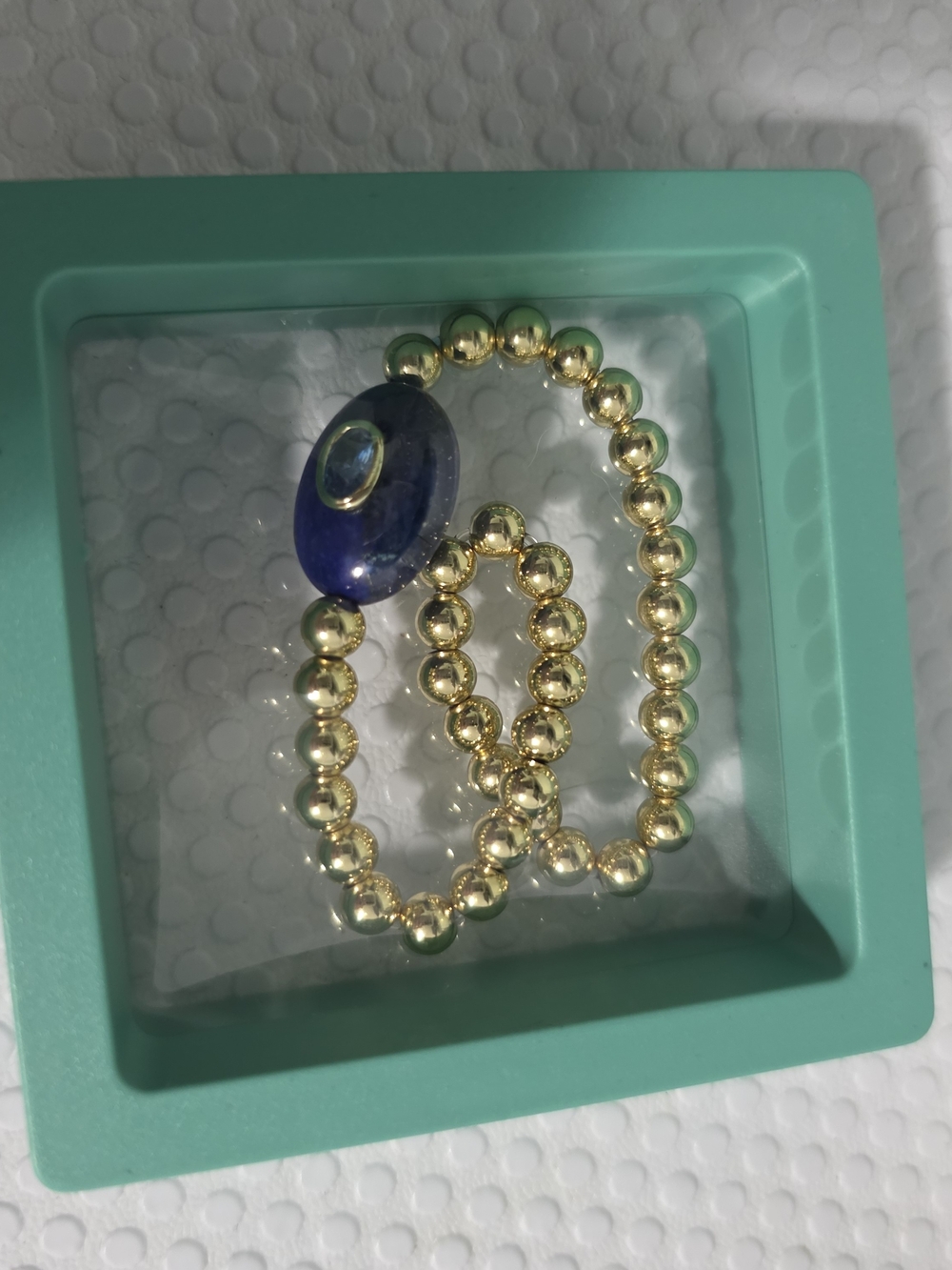 Gold Beaded Bracelet with Blue Lapis Accent - Women Jewelry